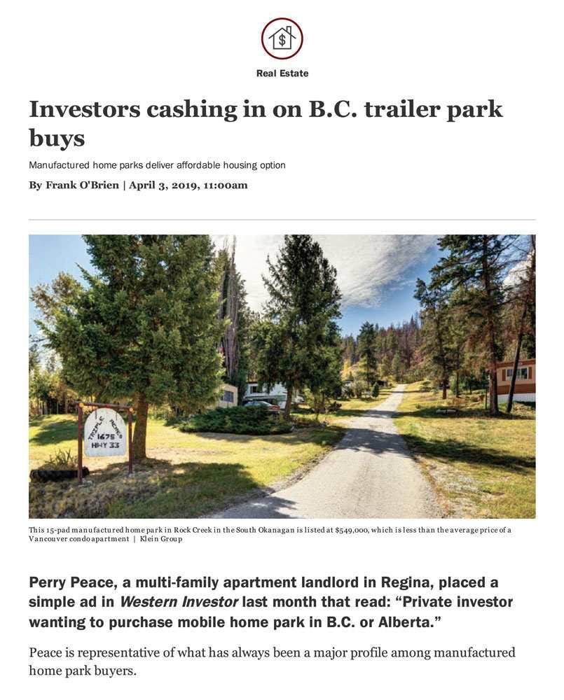Eugen Klein in the News – “Investors Cashing in on B.C. Trailer Park Buys