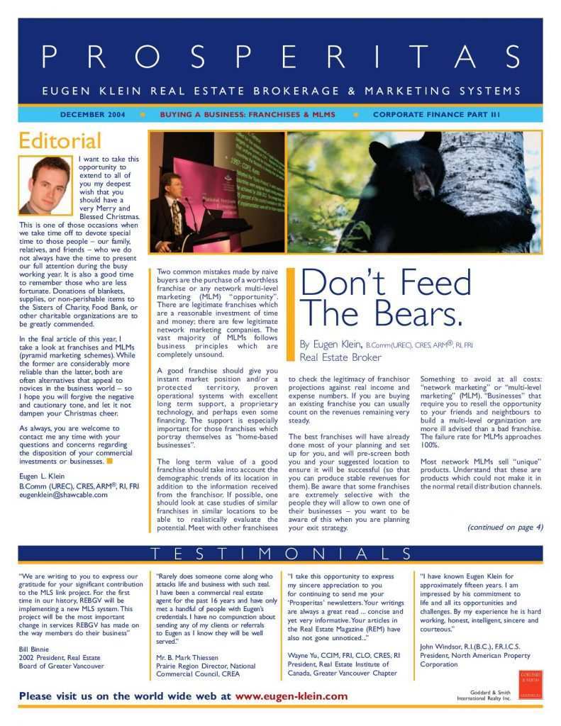 Prosperitas 2004 December Bears Article