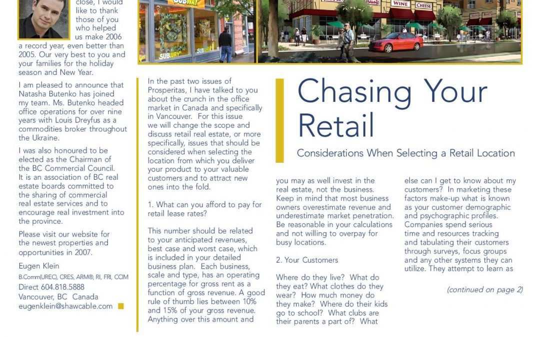 Feature Article: Chasing Your Retail Considerations When Selecting a Retail Location